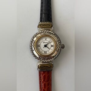 Brighton Cody etched silver black and brown reversible leather band watch